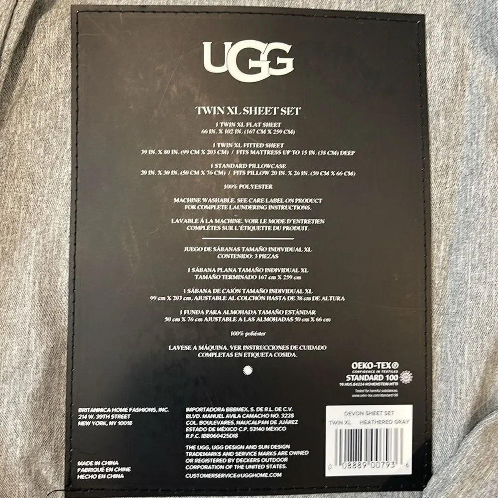 UGG®Devon 200-Thread-Count Twin XL Sheet Set in Gray Heather
